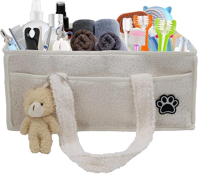 Pet Grooming Tote Bag,Large Capacity Dog Grooming Bag with Sturdy Handles,Multiple Compartments Dogs Travel for Supplies,Portable Pet Tote Organizer for Dogs,Cat Trimmer,Clipper,Combo,Brush