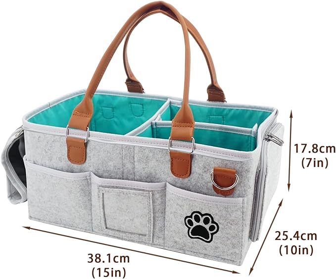 Felt Dog Grooming Bag,Portable Tote Bag for Dog and Cat,Puppy Storage Organizer for Grooming Tool Kit,3 Compartments Pet Stuff Oganizer with 8 Pockets